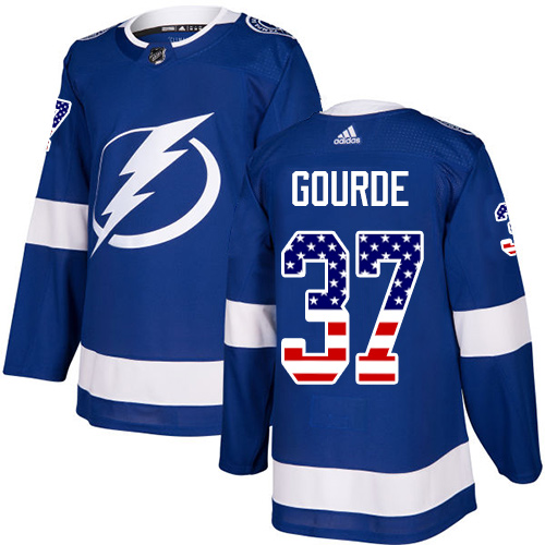 Adidas Lightning #37 Yanni Gourde Blue Home Authentic USA Flag Stitched NHL Jersey